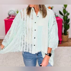 POL Mint Green Button Down Top
